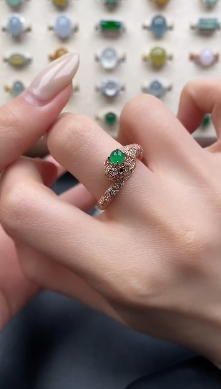 银S925镶嵌戒指翡翠一物一证一礼盒