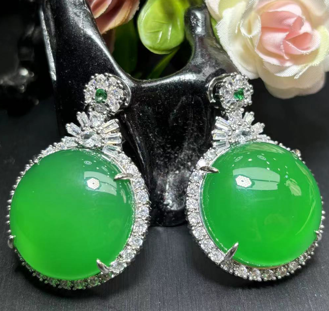 ST7186-青碧冰芙蓉玛瑙绿圆福贝-配麻花链多样发一件