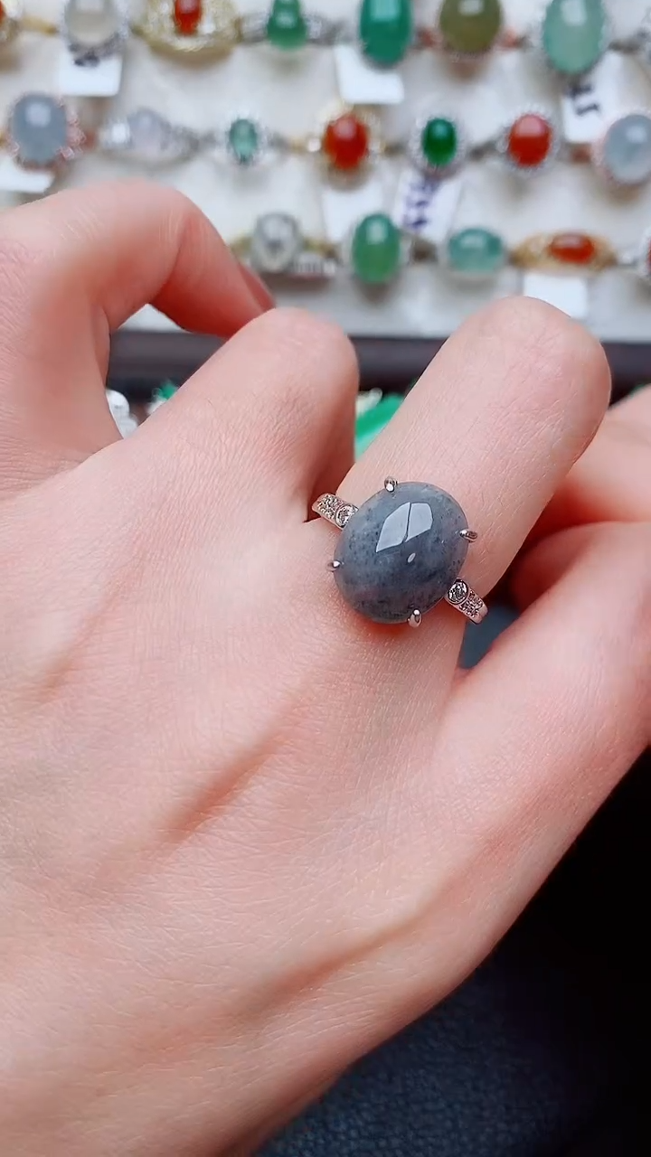 银S925镶嵌戒指翡翠...