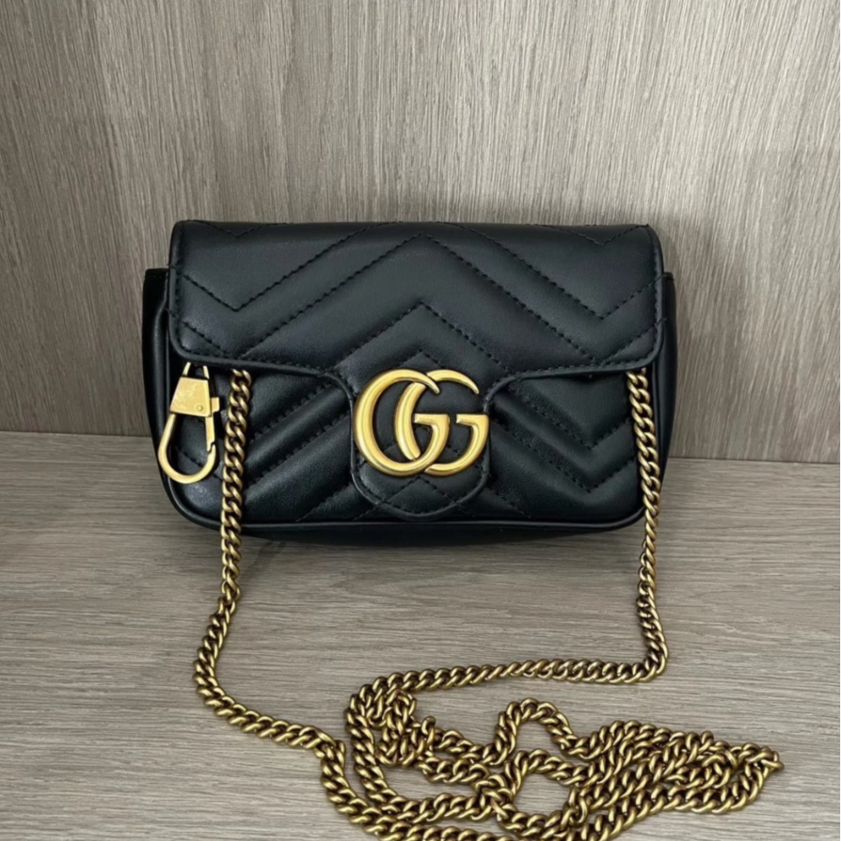 99新 GUCCI/古驰 98新黑金马蒙迷你斜挎包