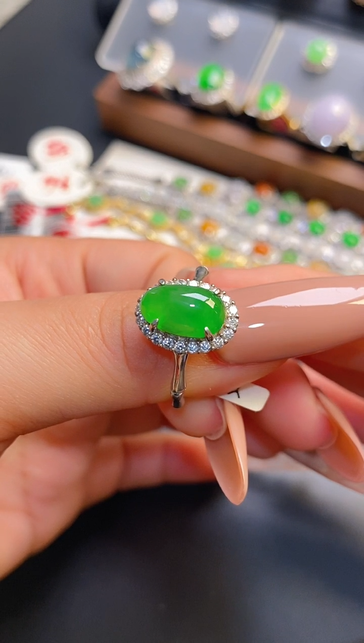 银S925镶嵌戒指翡翠天然