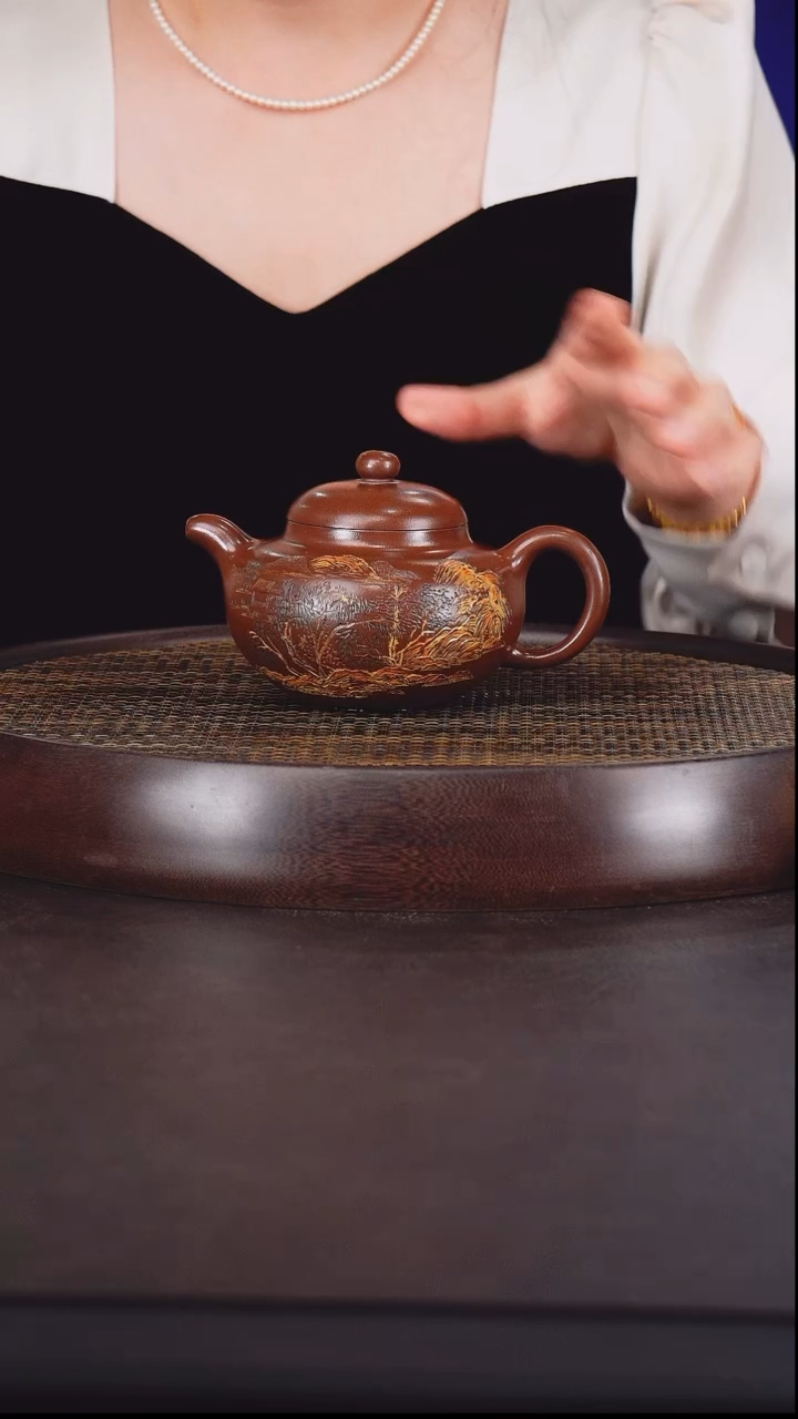 茶壶紫砂潘洪均 柿圆66 紫泥 300毫升 白雪石版面认证