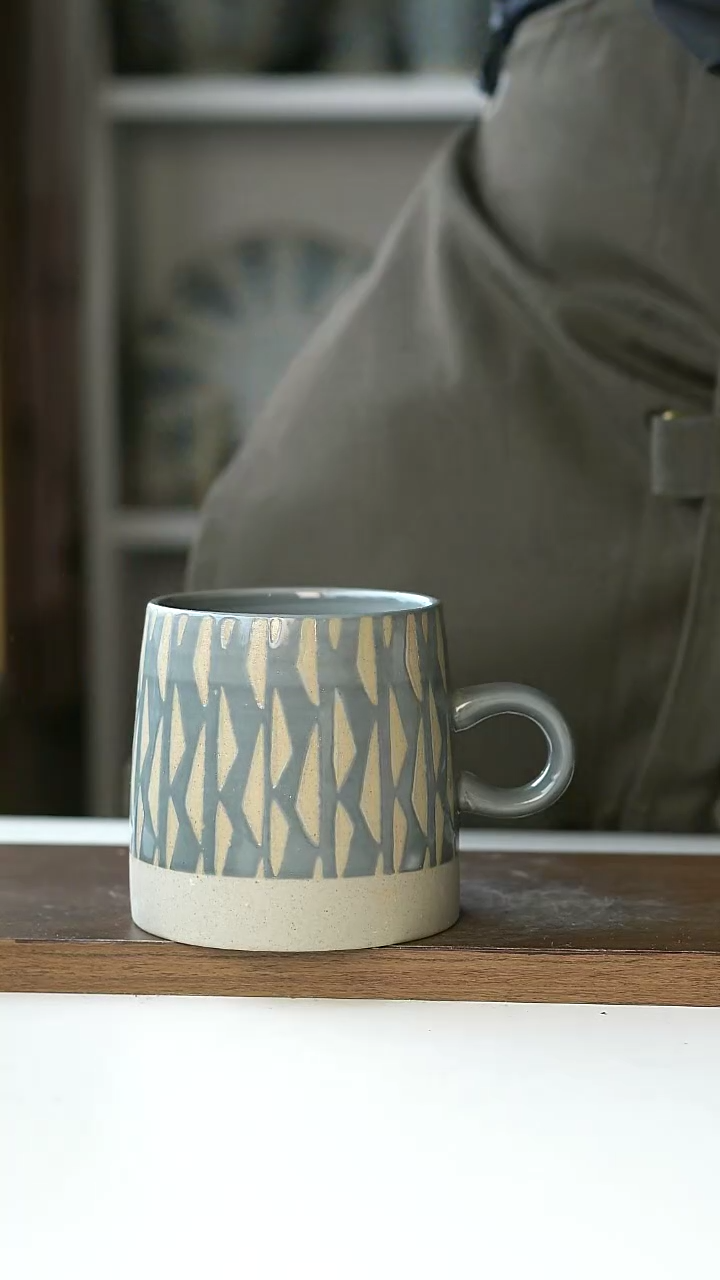 【闪购商品】玻璃008粗陶浮雕瑕疵马克杯@4-2@