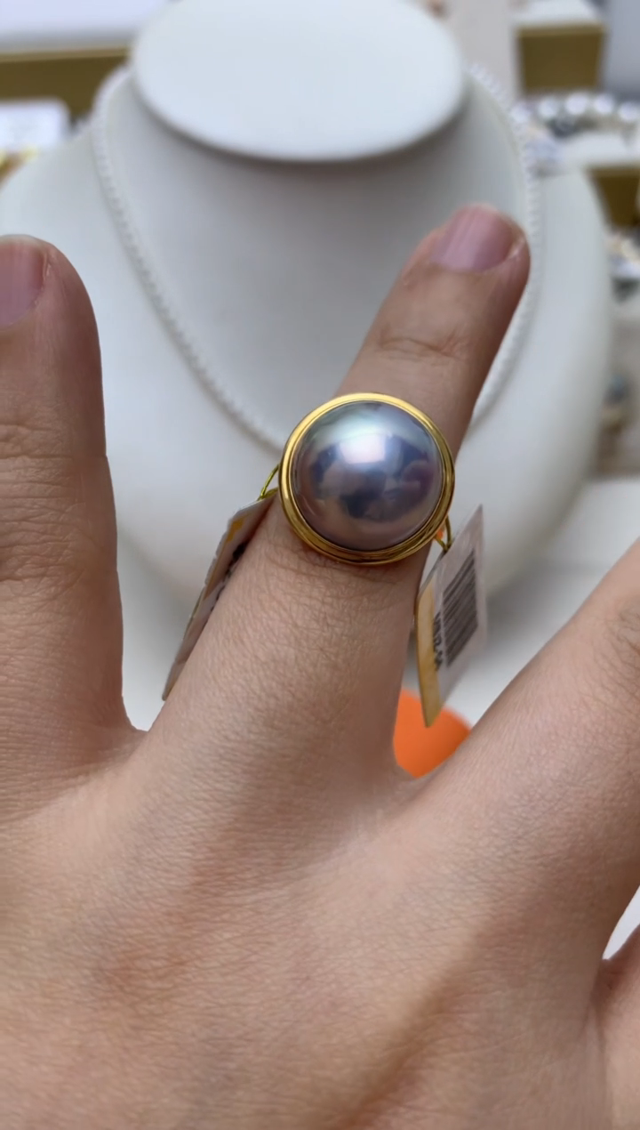 18K金镶嵌戒指拼合珍珠（马贝珠）w30