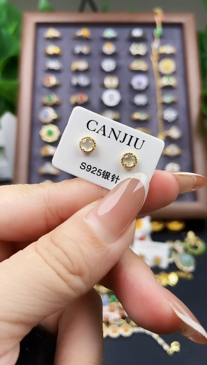 银S925镶嵌翡翠耳饰21