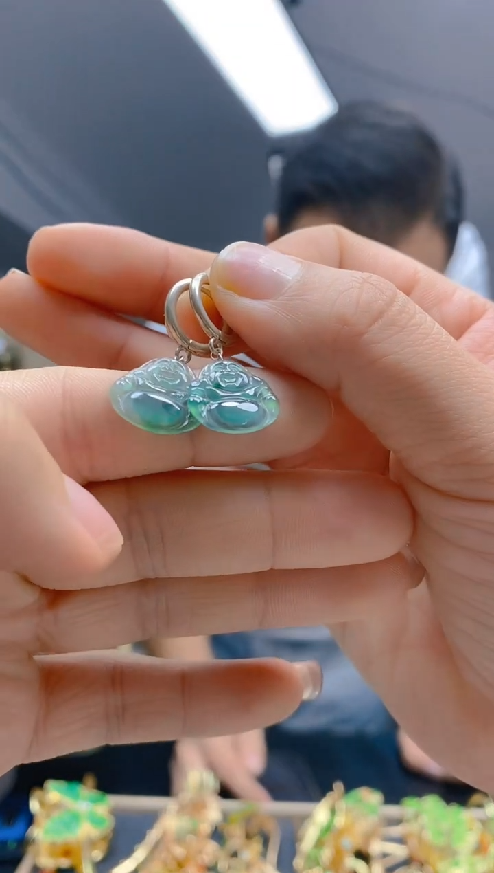 【闪购商品】翡翠耳饰银S925镶嵌529翡翠耳包