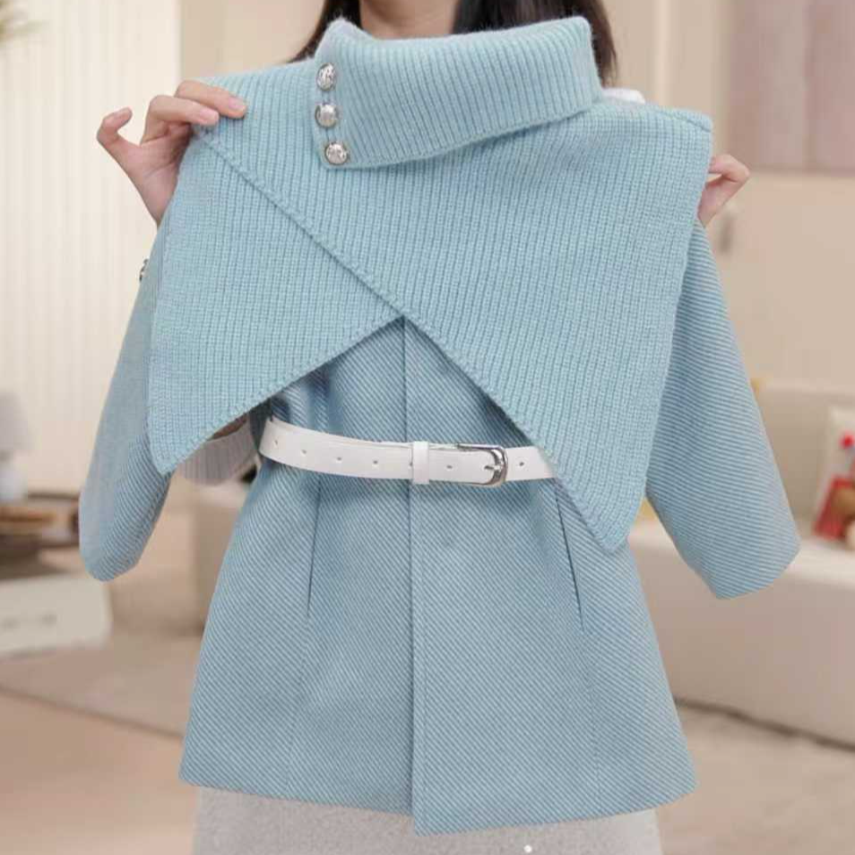 【湖泊】女童秋冬加绒外套两件套加厚裙子披肩套装休闲女孩DD50173