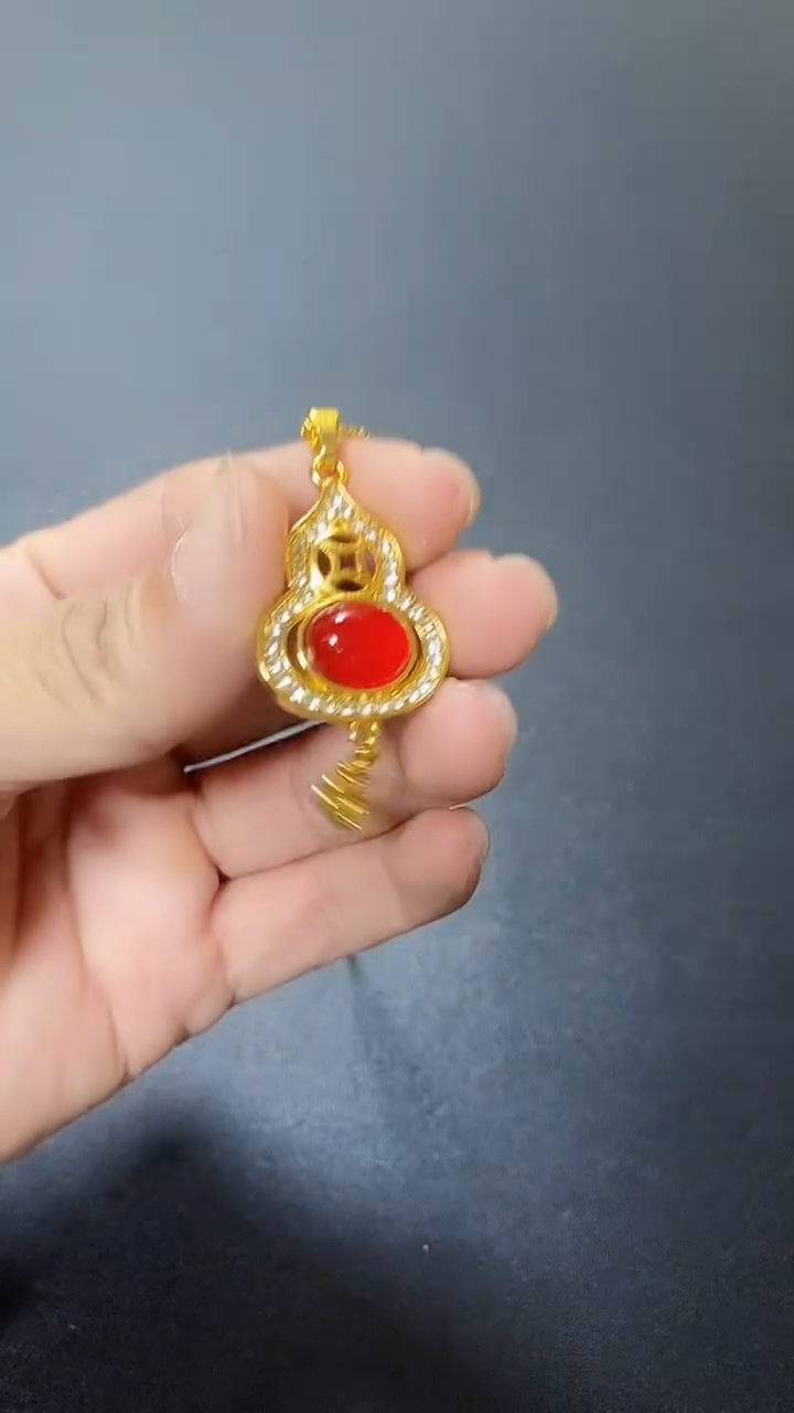 合成（培育）红宝石14K金镶嵌吊坠(赠链)P037缅甸红宝石葫芦吊坠链