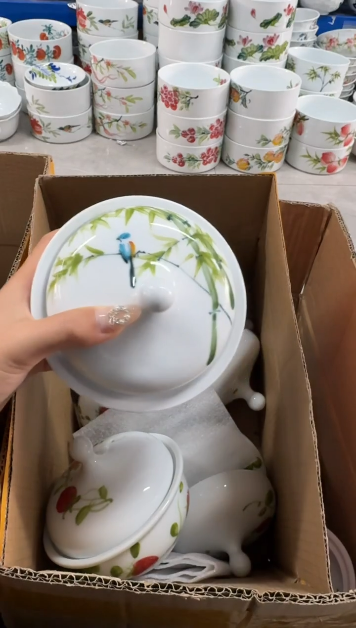 瓷片景德镇高温陶瓷食品级手绘釉中彩-炖盅