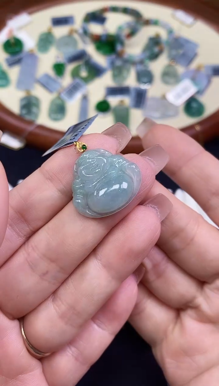 吊坠(不含链)18K金镶嵌翡翠佛公18K金扣镶嵌@@CMT1221-2
