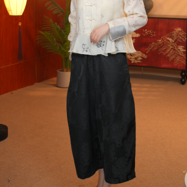 慧源-加棉-K19【扶摇东方】新中式浮雕提花新款花苞裤休闲百搭裤