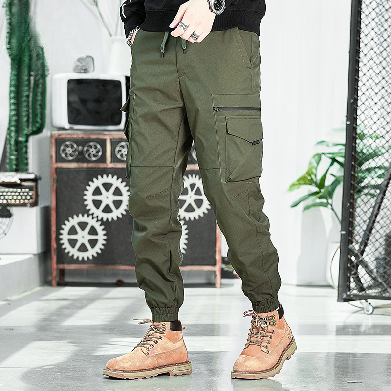 潮牌运动束脚长裤男士春秋多口袋宽松百搭工装裤透气薄款休闲裤  