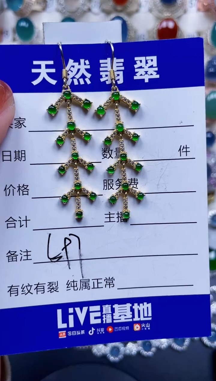 银S925镶嵌翡翠耳饰597