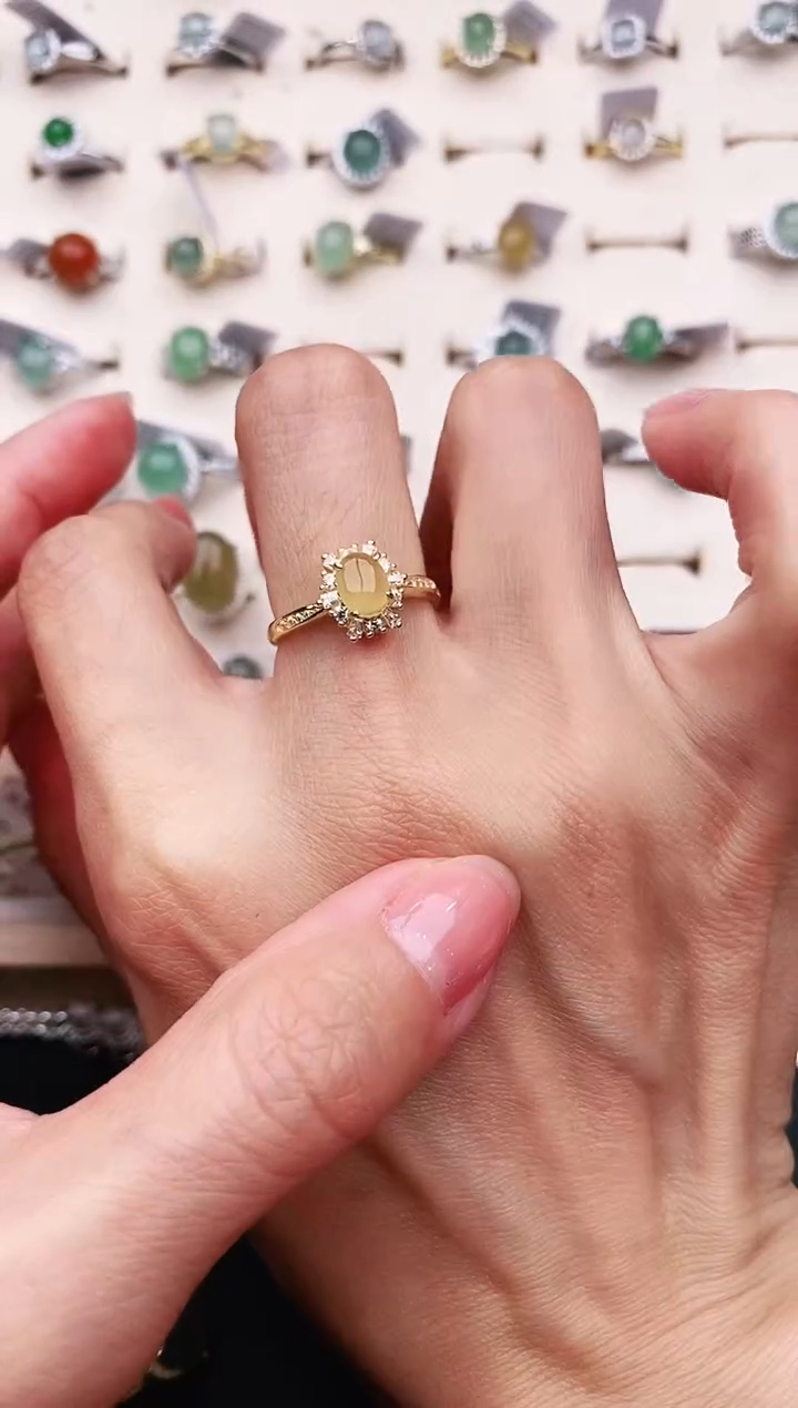 【闪购商品】翡翠戒指银S925镶嵌天然缅甸A货翡翠555   1-1