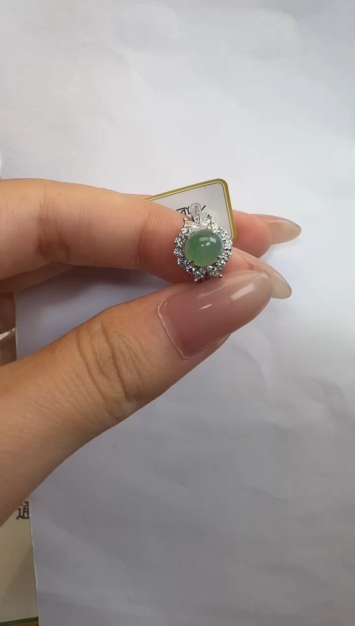 银S925镶嵌戒指翡翠通体925银镶缅甸A货翡翠戒指0316