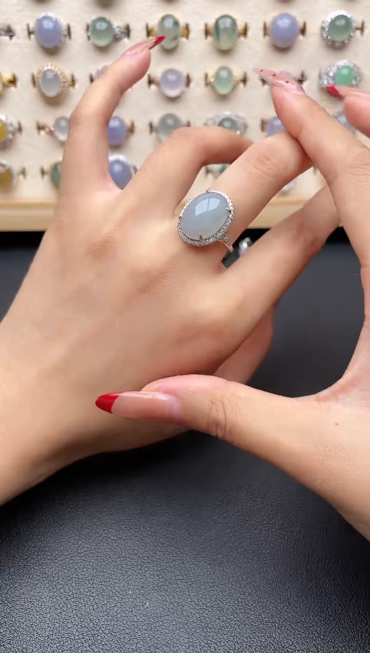 【闪购商品】翡翠戒指银S925镶嵌一物一证一礼盒