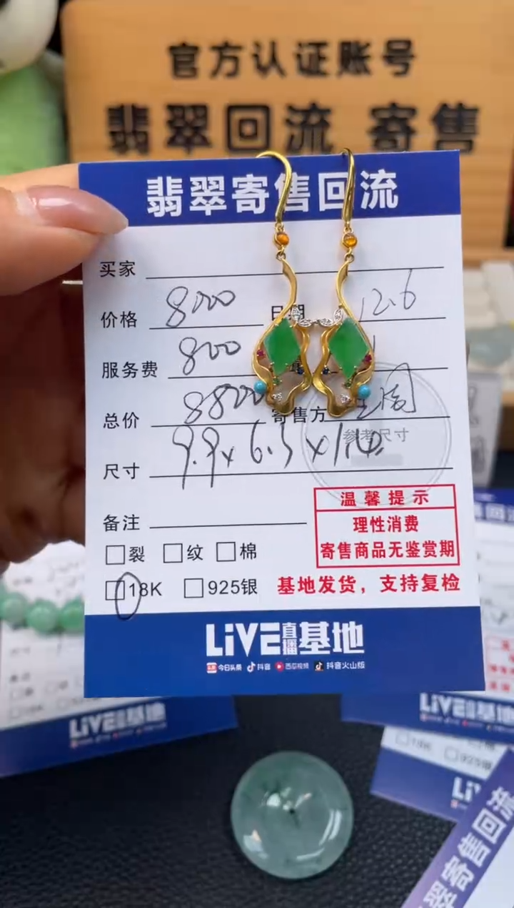 18K金镶嵌翡翠耳饰10151524