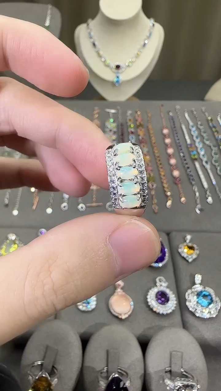 银S925镶嵌欧泊珠宝奇石8mm戒指排戒款