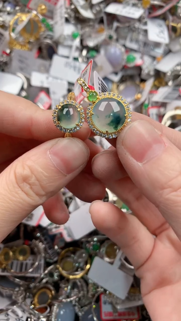 银S925镶嵌戒指翡翠6666----9