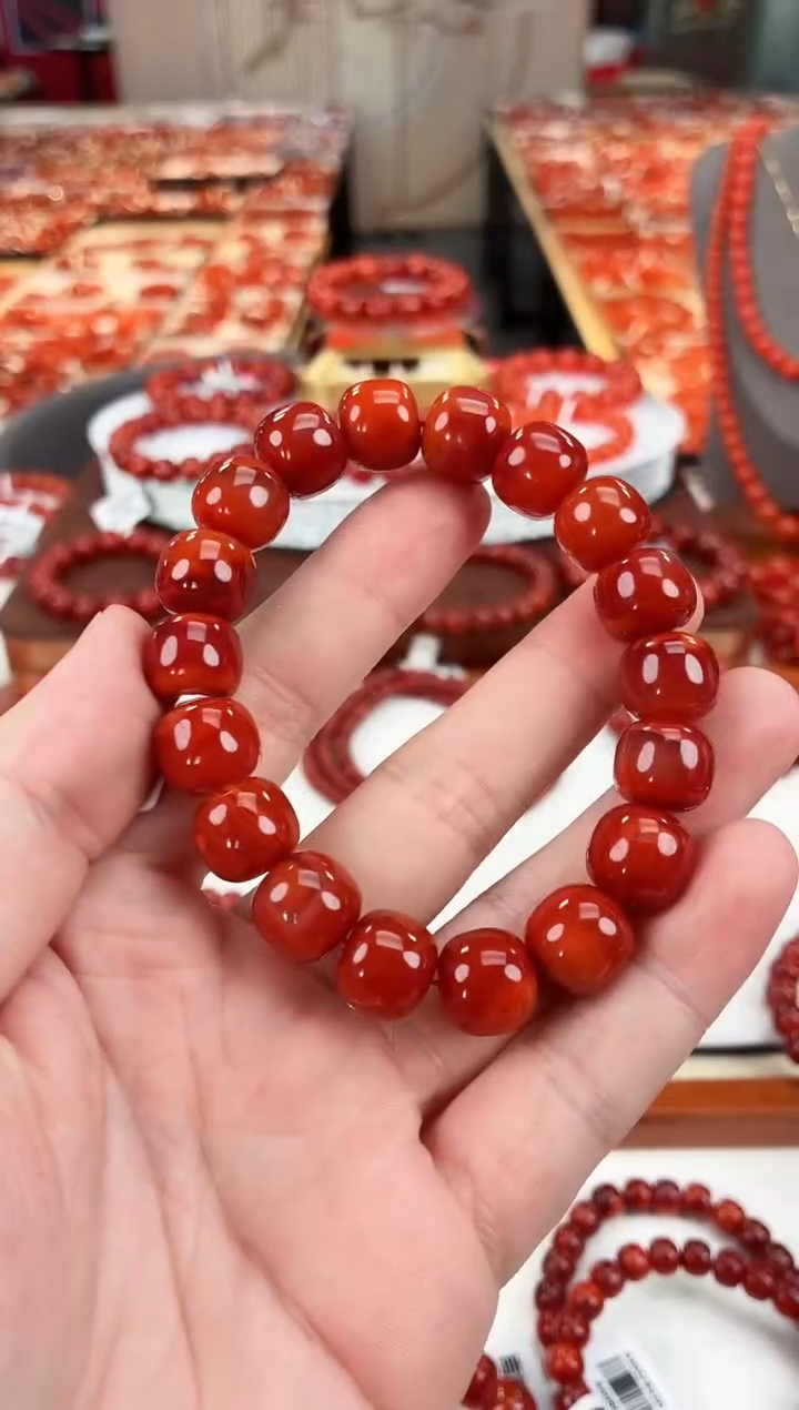 南红玛瑙瓦西老型手串12+未镶嵌一个/条
