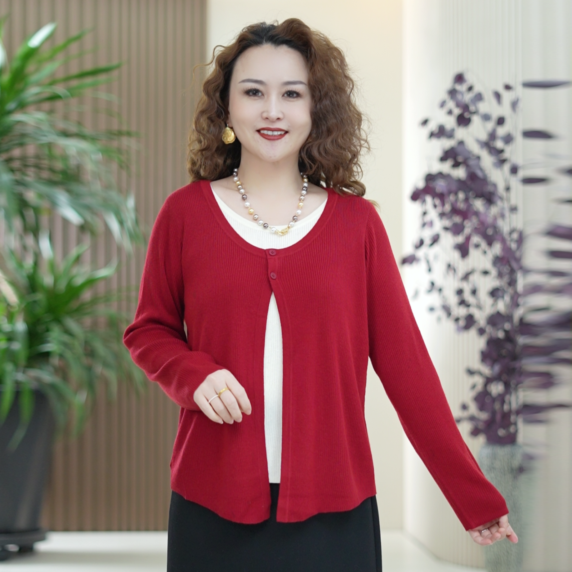 绵羊毛假两件针织衫撞色氛围感百搭细腻柔软显瘦时尚秋冬季上衣女