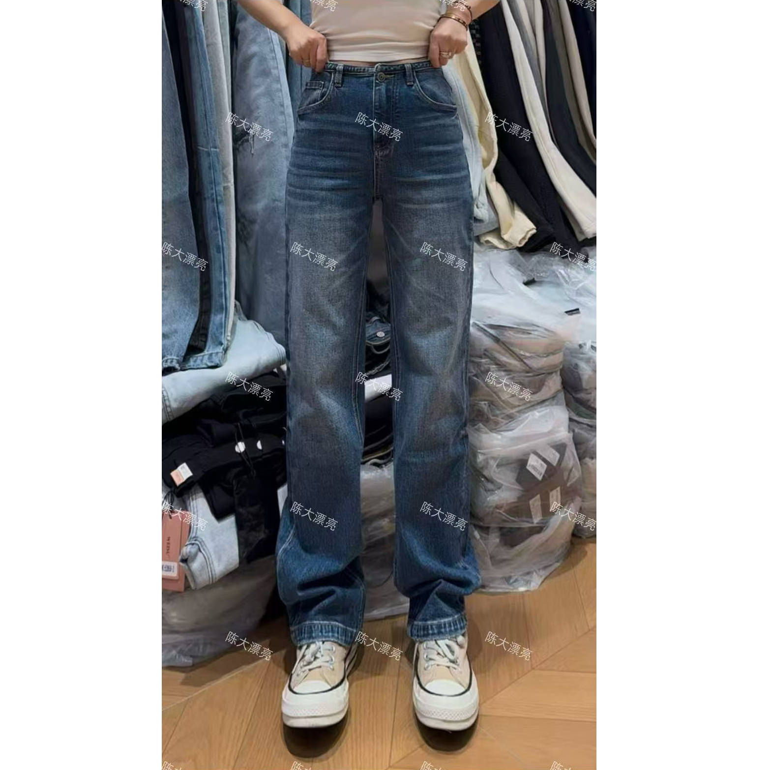 冰冰+窄腰头设计牛仔裤女1836直筒窄版