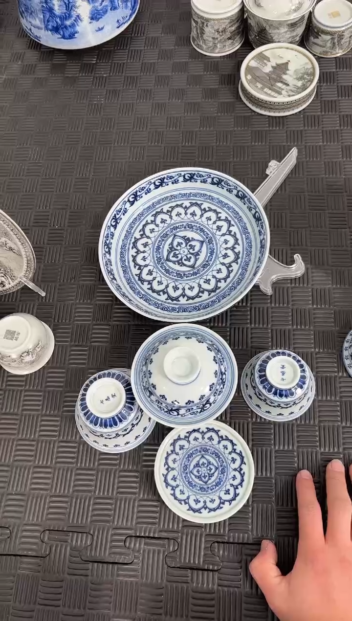 盖碗瓷景德镇陶瓷茶具青花新宝相套组