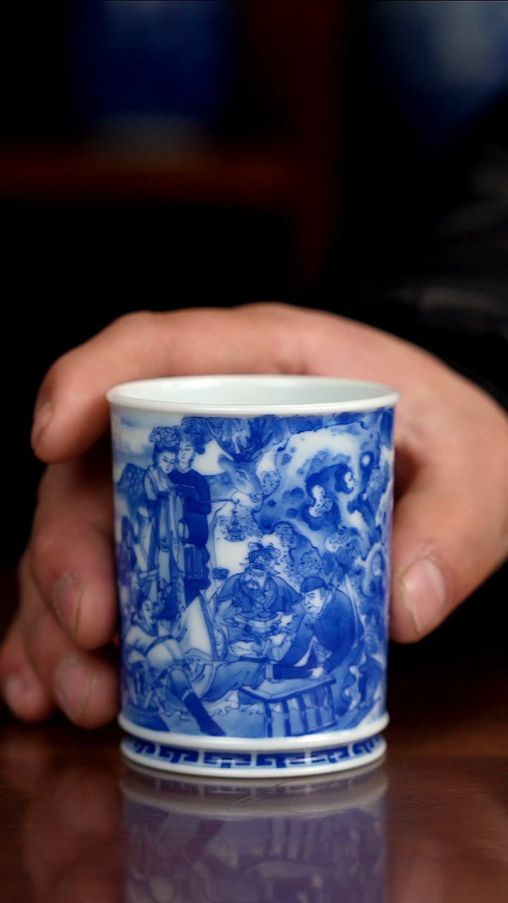 晓竹窑青花太白醉春图