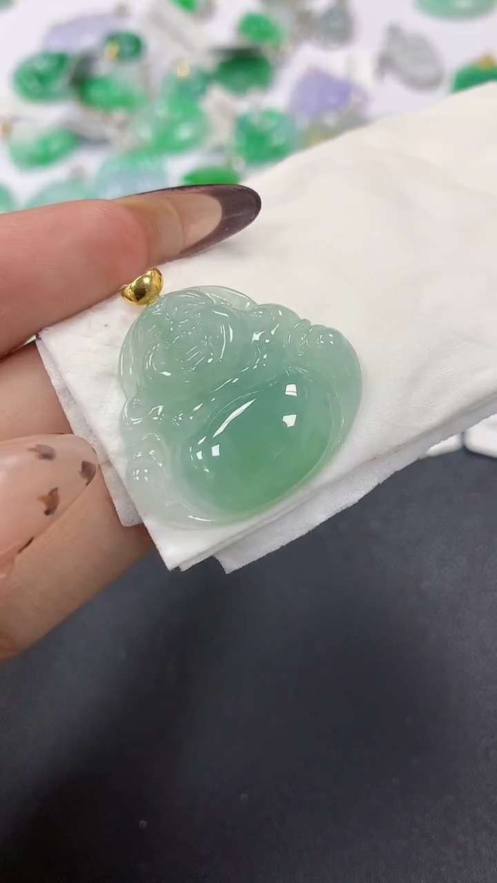 颈饰18K金镶嵌翡翠a货假一赔三支持复检百元上9元证书费自理