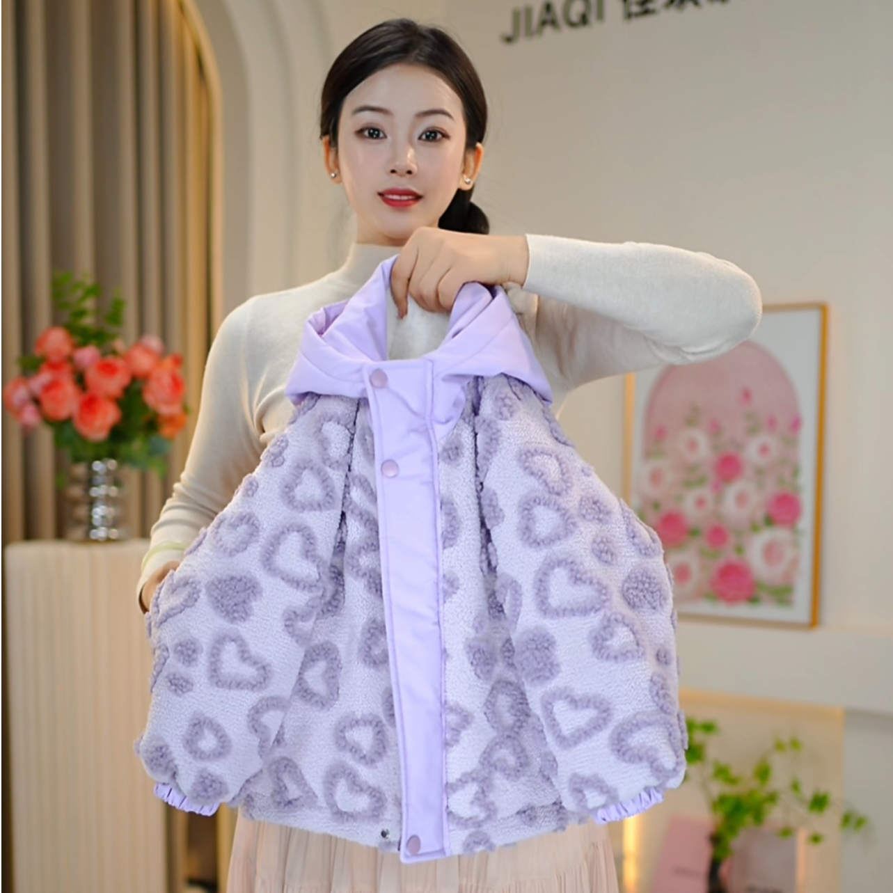 【佳琪妈】极寒系列之紫色爱心加毛加厚女童棉衣连帽外套-7160#