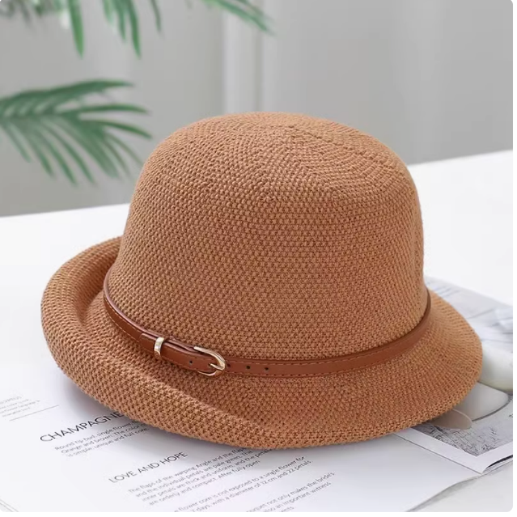 礼帽平顶夏季女圆顶帽子草帽透气盆帽百搭韩版渔夫帽时尚针织盆帽