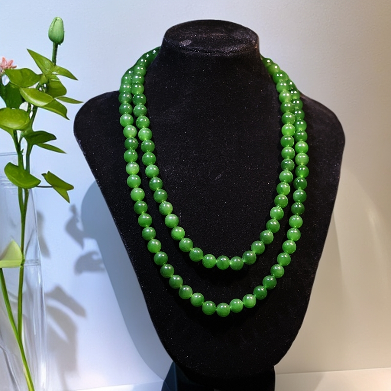【新疆马爷珠宝】碧玉项链长链菠菜绿 108颗