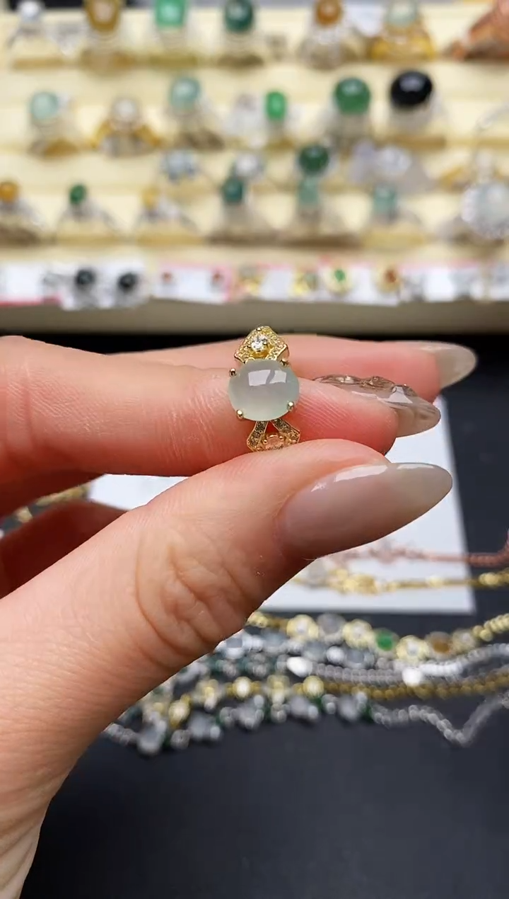 【闪购商品】翡翠戒指银S925镶嵌缅甸翡翠4   8+2