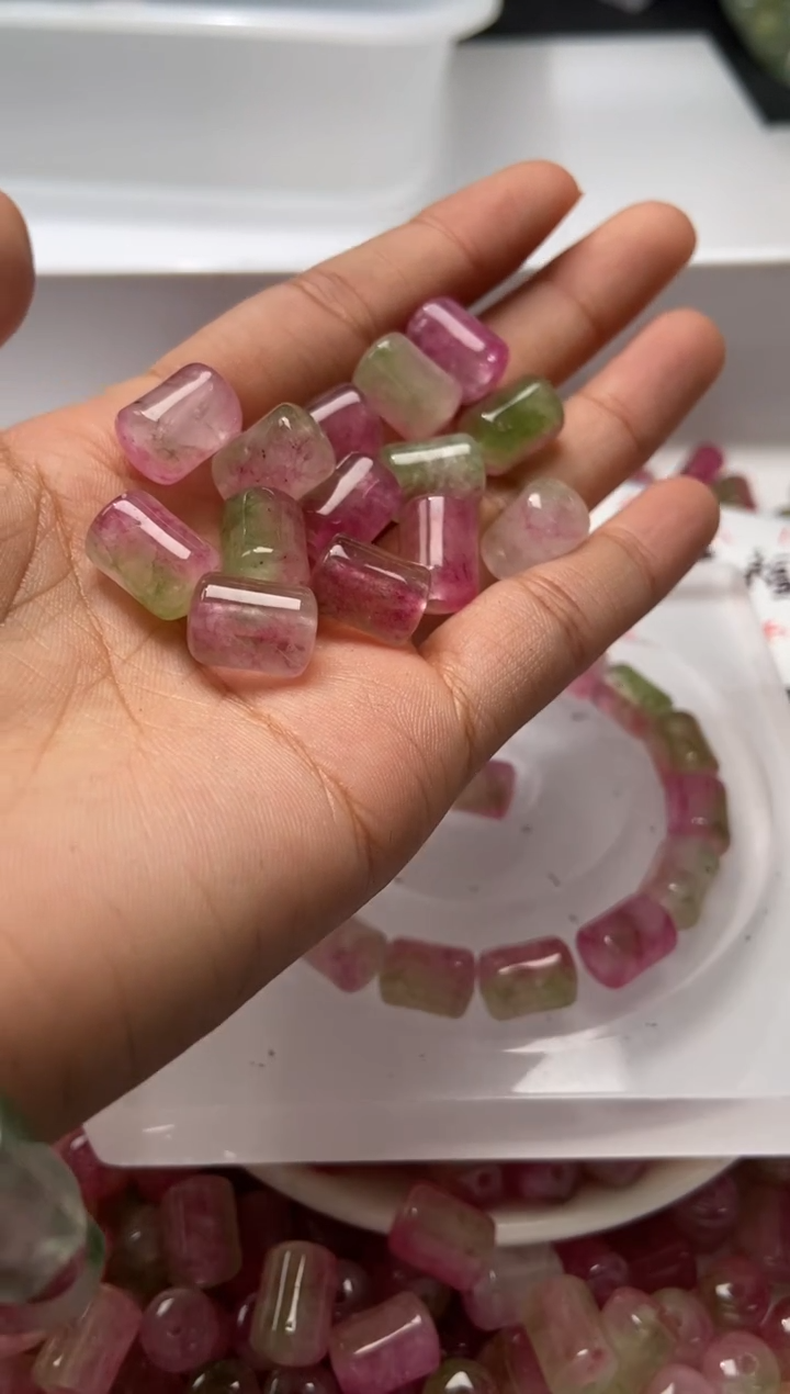 颈饰未镶嵌水晶W3256-西瓜碧玺桶珠12*8mm*6颗