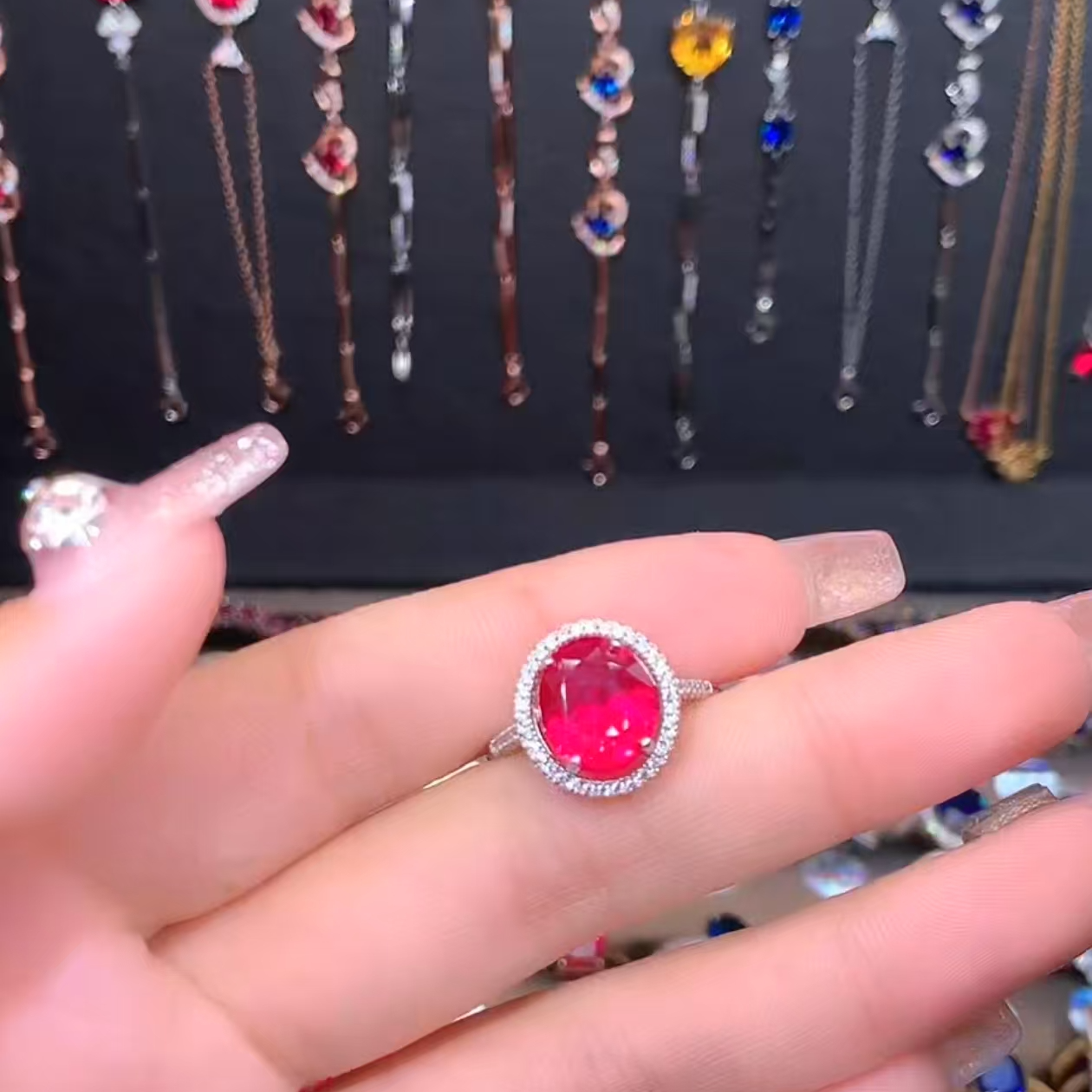 红宝石S925银镶银色戒指10.12