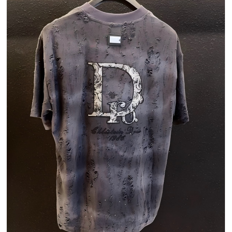 ZH-宽松型夏季T恤半袖个性刺绣设计师字母短袖圆领BLK004-ZL