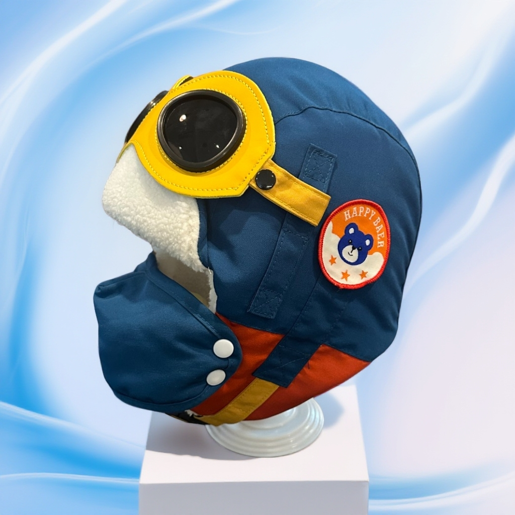 儿童冬季飞行员雷锋帽大童防风护耳口罩儿童宝宝帽子女童帽子小熊