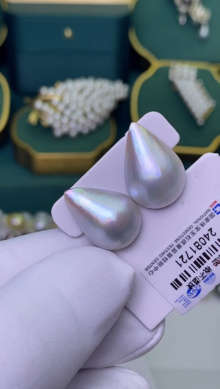 【闪购商品】拼合珍珠（马贝珠）耳饰银S925镶嵌13-14