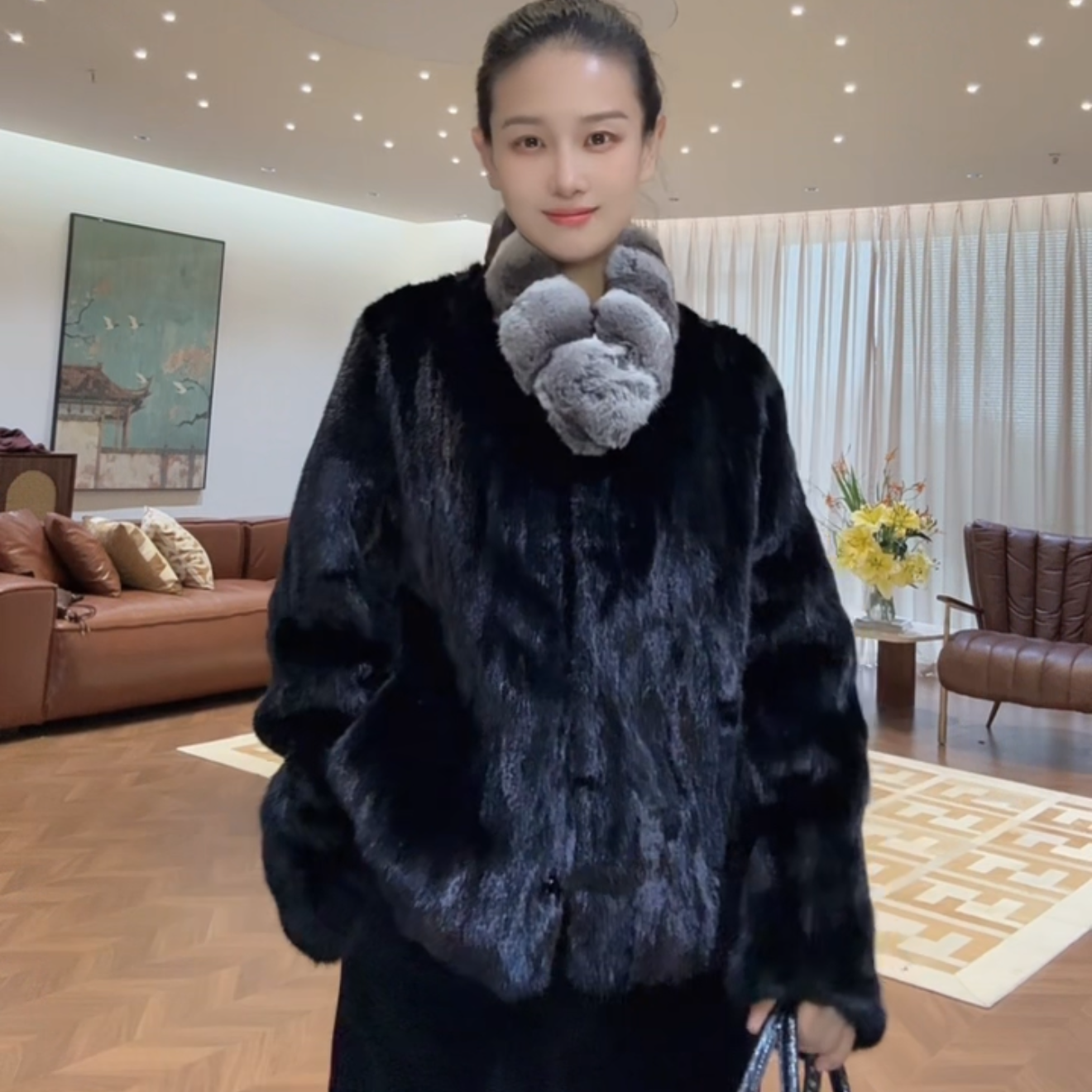 貂皮大衣短款百搭经典小香风皮草外套时尚年轻款冬装水貂皮草2002