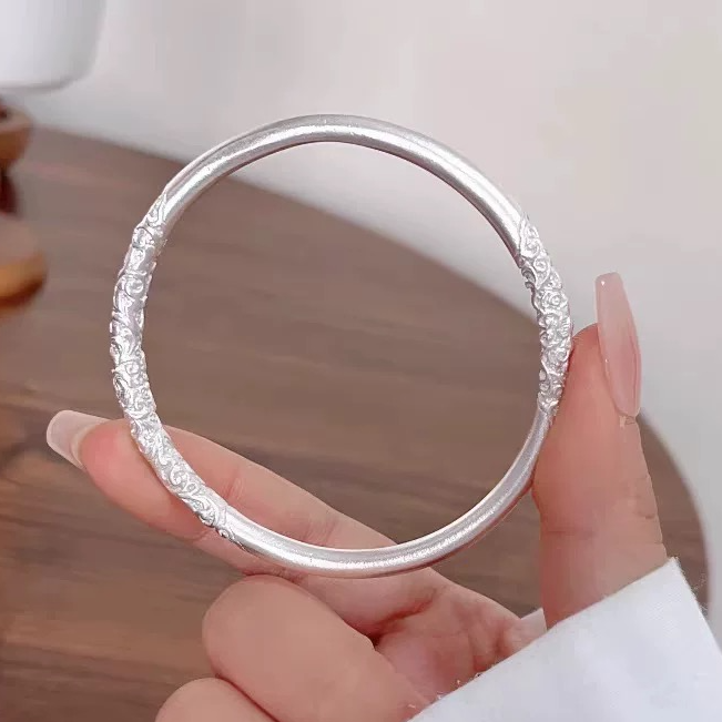 足银手镯 59号链接 卷草纹银手镯实心闭口唐草纹银镯子新中式国风