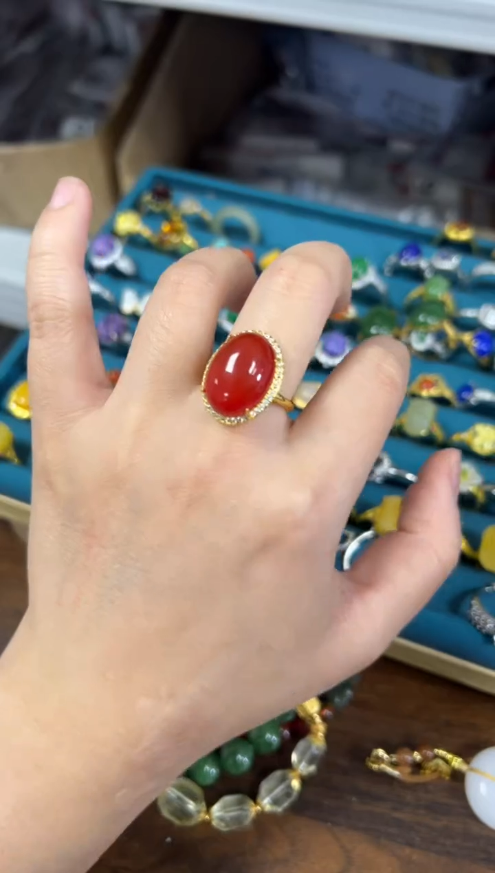 未镶嵌戒指玛瑙/玉髓柿子红玛瑙大蛋面镶嵌款戒指[30]