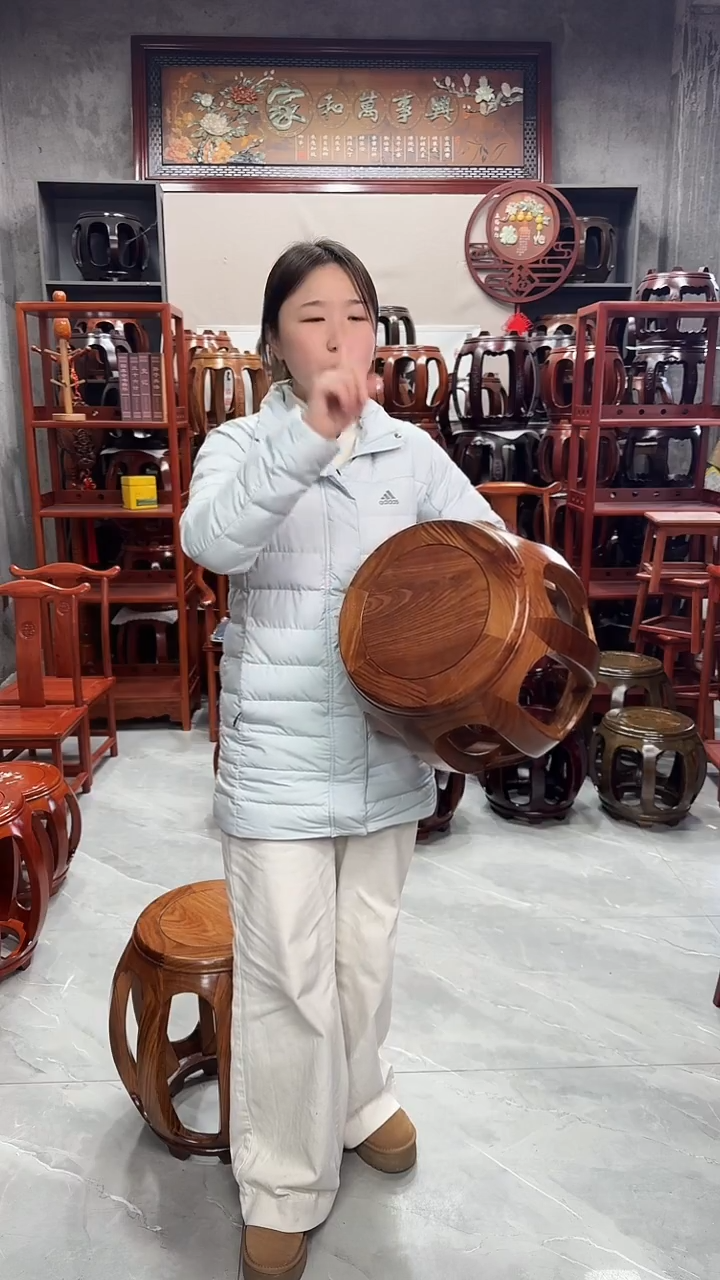 花梨木类家具   原木色小号鼓凳一对（两条）