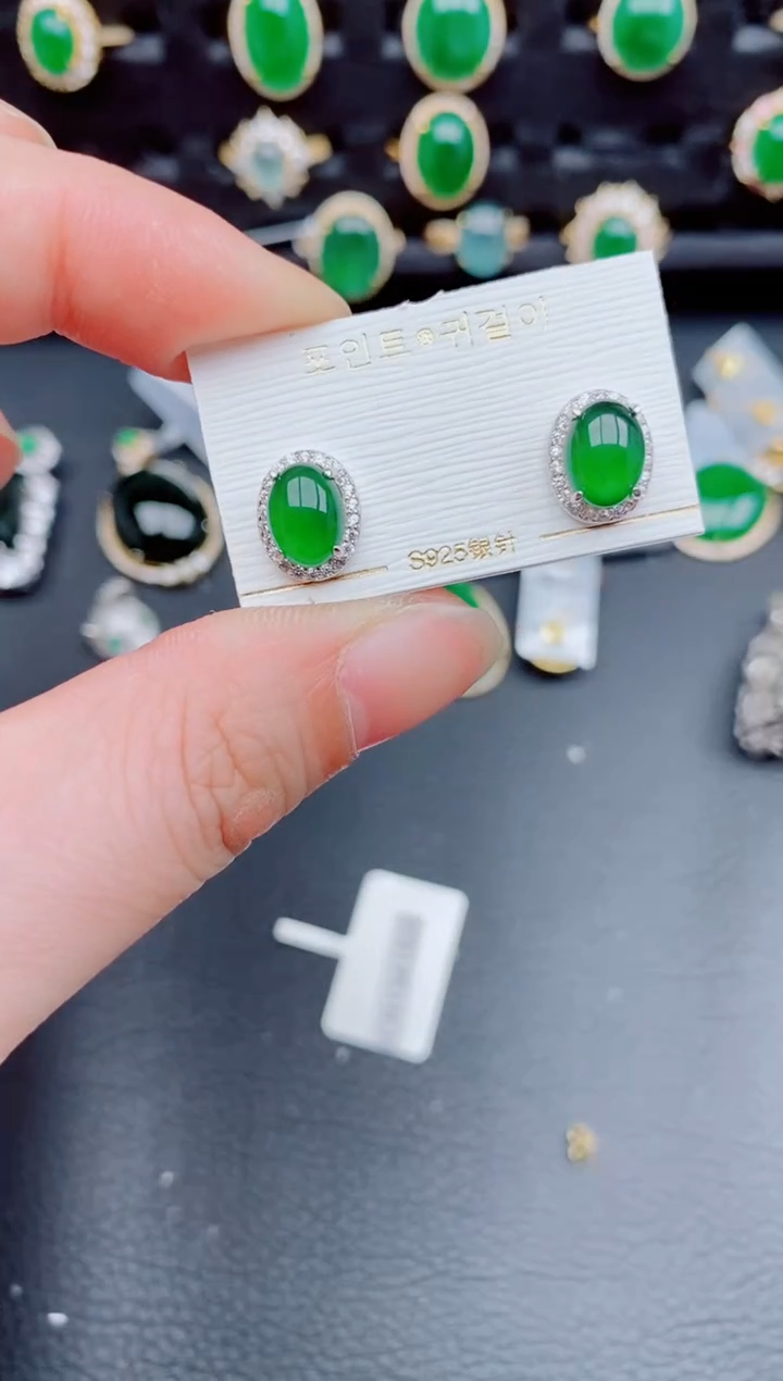 【闪购商品】翡翠耳饰银S925镶嵌天然a货翡翠512