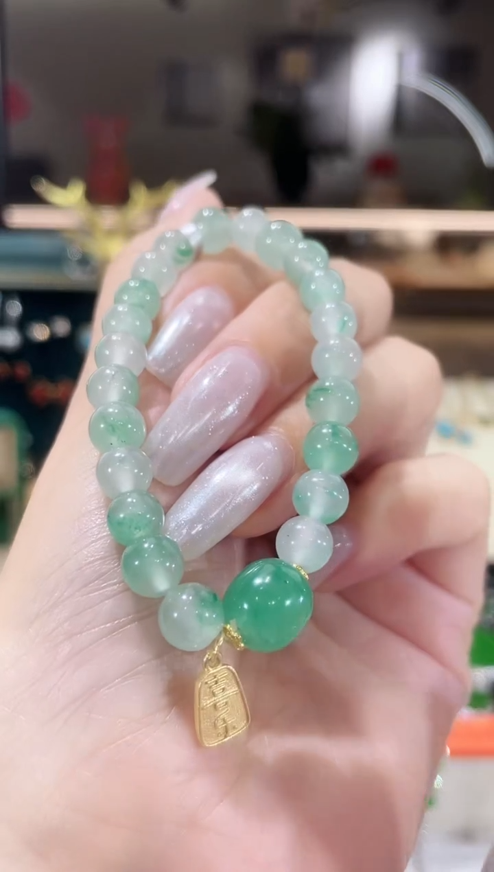 石英质玉（非洲翠）手链银S925镶嵌手链14-15号