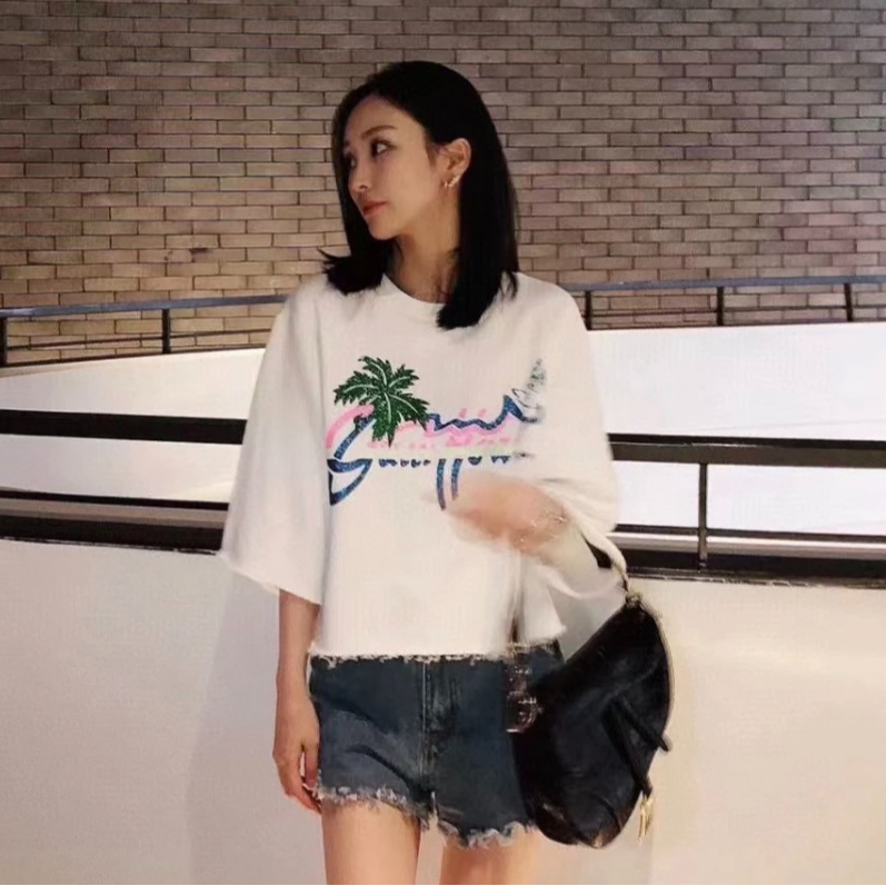 95新 GUCCI/古驰  FW0049 logo椰树印花棉质圆领短袖T恤 S码