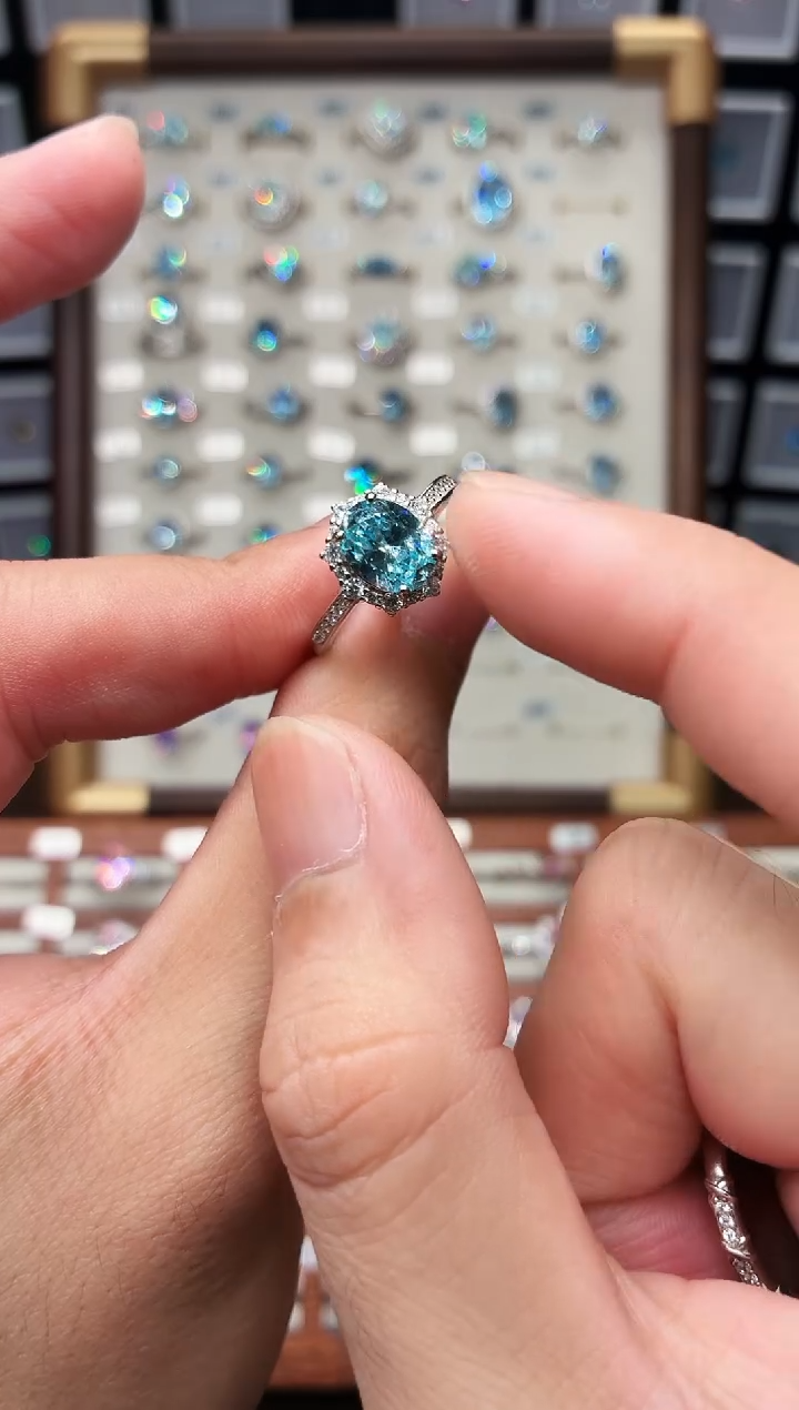 银S925镶嵌戒指海蓝宝石1888