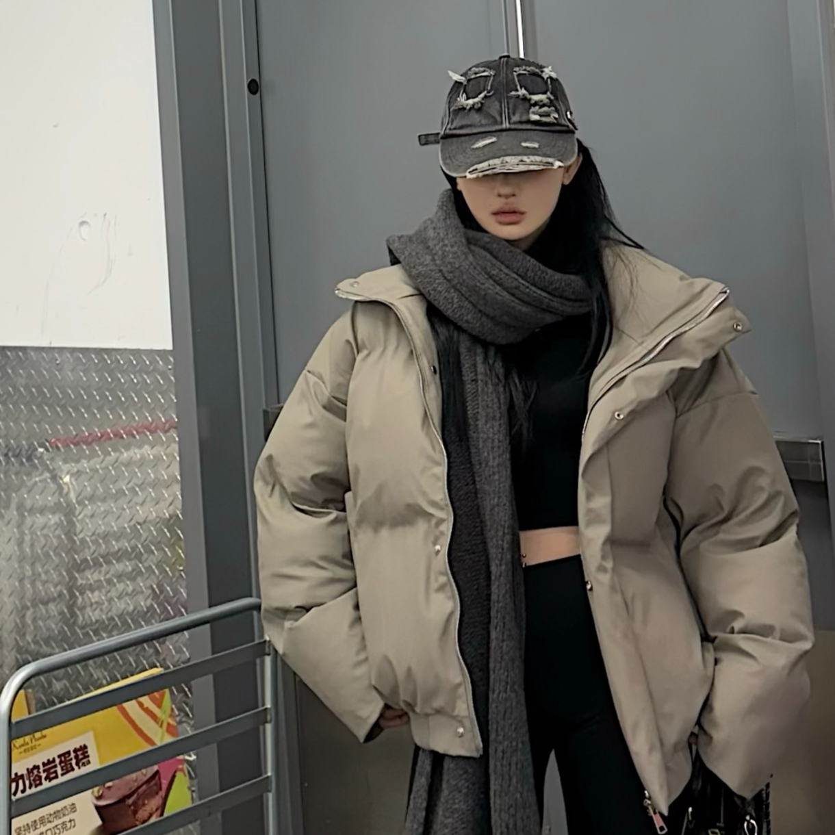 MaoQiaoYi个性立领短款pu皮棉服宽松时尚休闲百搭情侣潮流保暖【J】