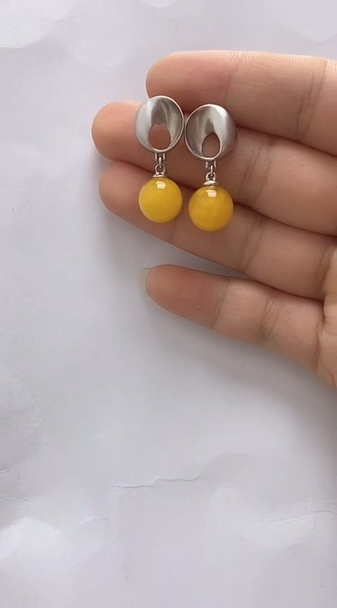 【闪购商品】琥珀裸石银S925镶嵌蜜蜡耳钉