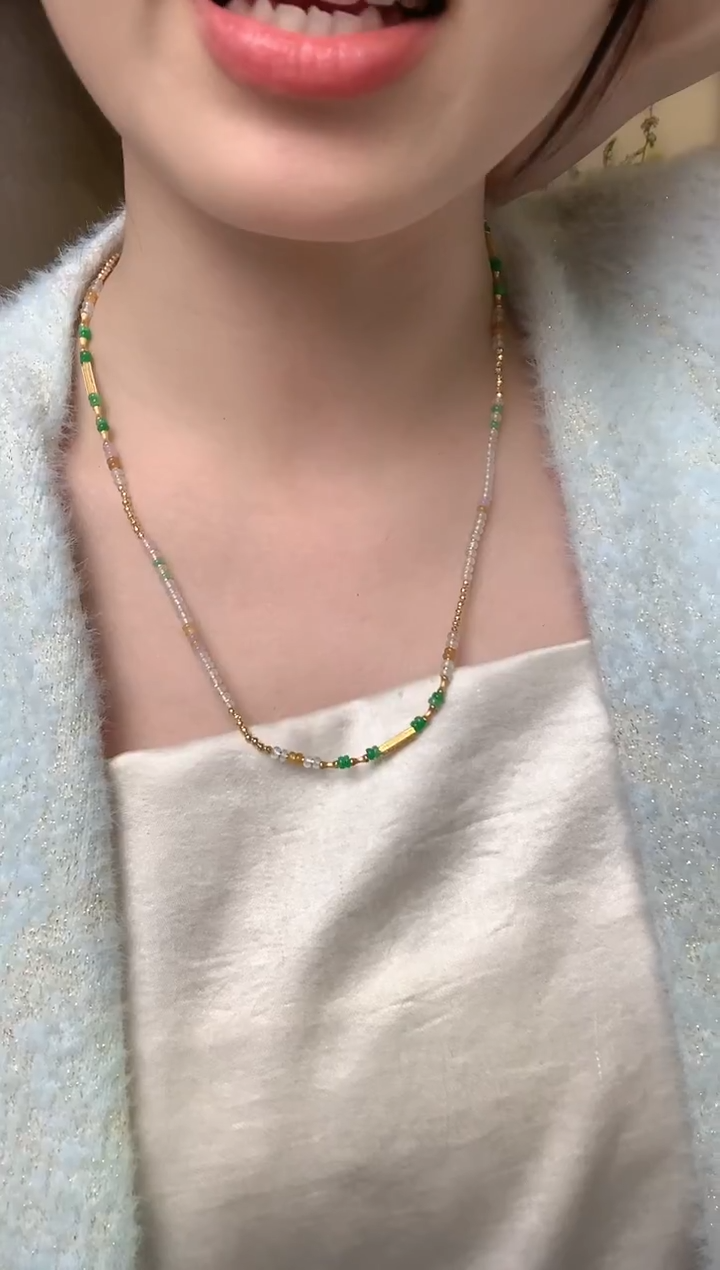 项链18K金镶嵌翡翠冬日珠E42