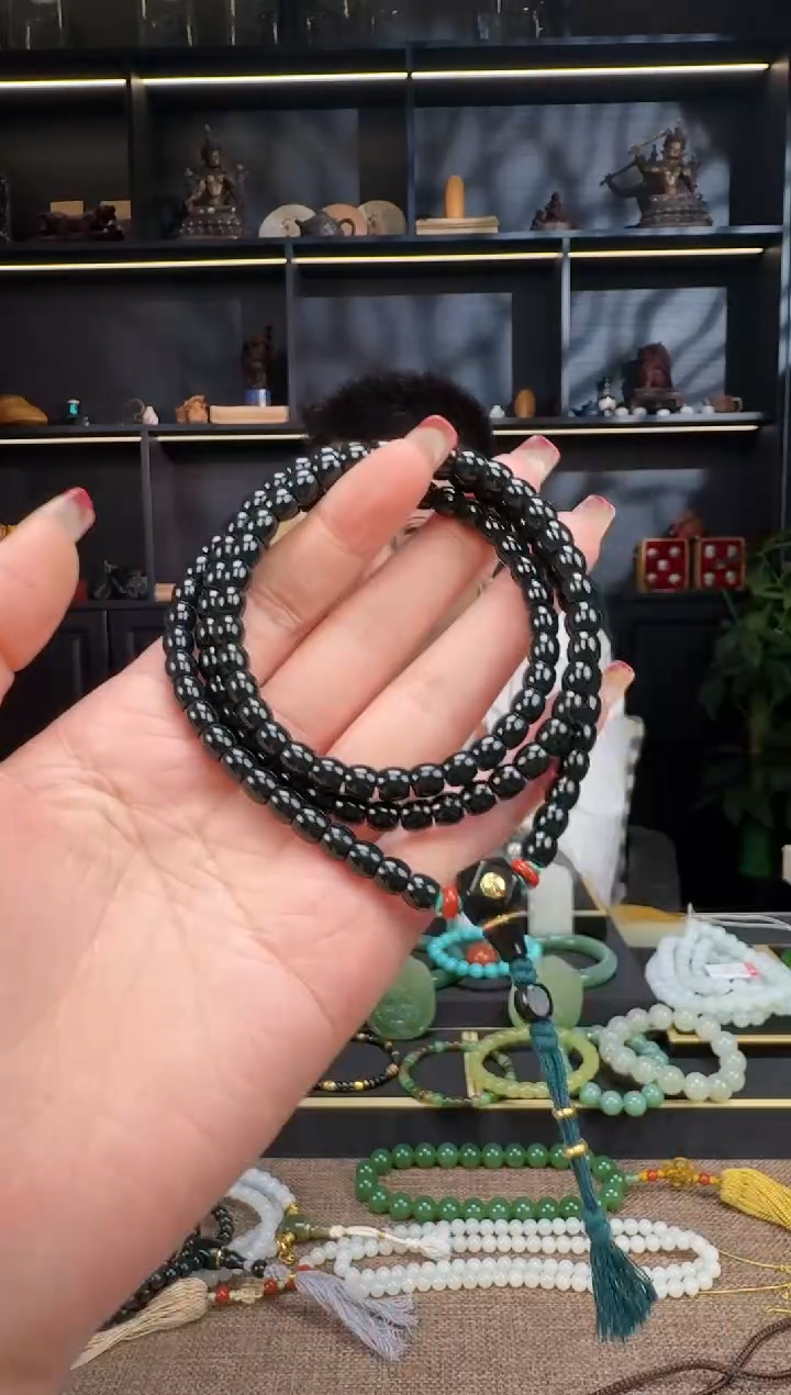 【闪购商品】和田玉1未镶嵌6mm黑青极致108